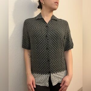 Claiborne Black and White Patterned Button Down Shirt